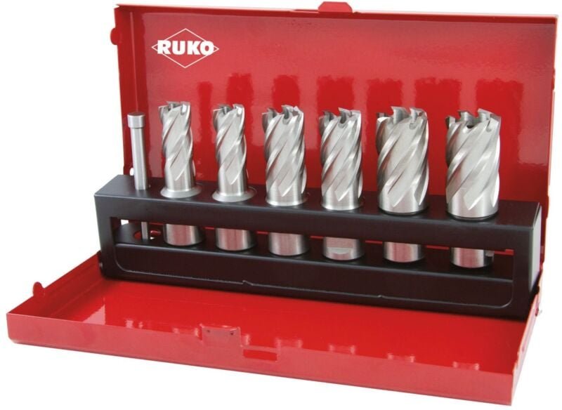 RUKO Kernbohrer-Satz HSSE-Co 5 mit Weldonschaft (3/4"), im Kunststoffkoffer - 108840E