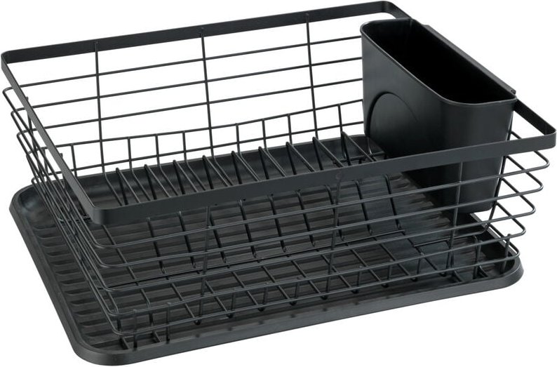 Geschirrabtropfer Drip Schwarz, Geschirr Abtropfgestell, Schwarz, pulverbeschichtetes Metall schwarz, Polypropylen schwa...