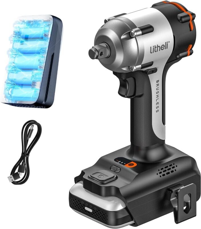 Akku-Schlagschrauber mit Akku 330 ft-lbs (450 Nm) hohes Drehmoment, Schlagpistole mit 2,5Ah Akku für Heim- und Autoschra...