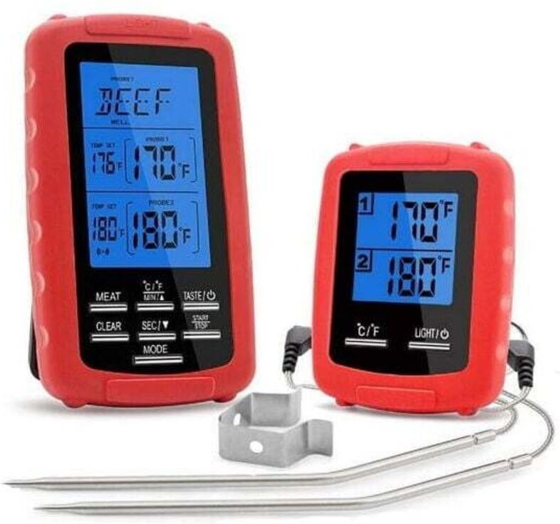 Drahtloses Lebensmittelthermometer BBQ-Grillofen-Koch-Digitalthermometer mit Doppelsonde für BBQ-Grill-Raucherofen-Küche