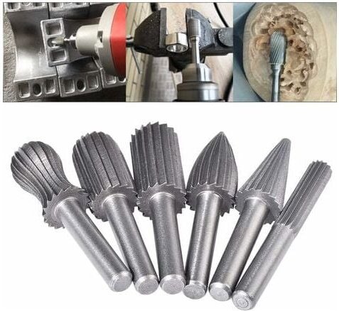 Thumbnail - 6-teiliges Doppelschnitt-Wolfram-Frässtift-Set, 6-mm-Schaft, Wolframfeilen, Feilen-/Gravier-/Schleifbits für Rotationswe...