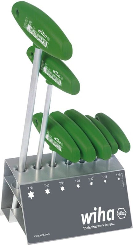 Stiftschlüssel mit Quergriff Set torx® 7-tlg. mattverchromt im Werkbankständer (01348) - Wiha