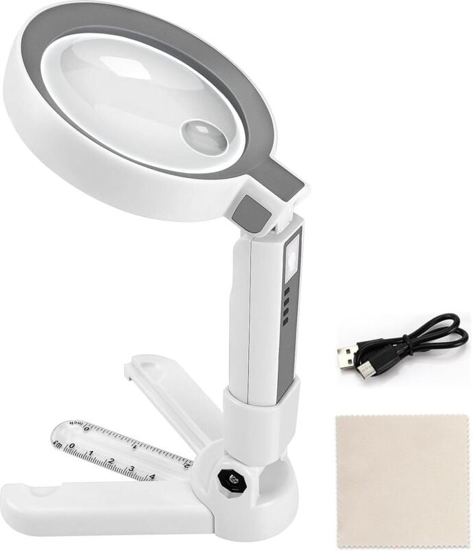 Leselupe, 5-fache 11-fache LED-Lupe, beleuchtete Lupe auf Ständer, Vergrößerungslupe mit 18 LEDs und Ständer, Schmuck, S...