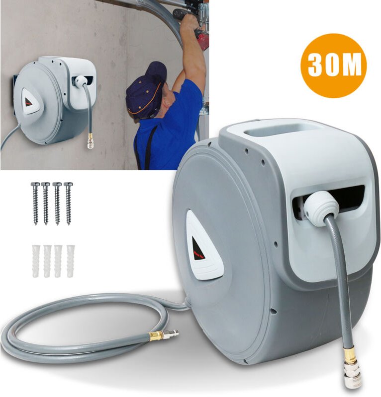 Swanew - Schlauchaufroller Schlauchtrommel 30 m automatisch 18 bar – Wand-Schlauchbox mit 1/4 Zoll Anschluss und Einzug-...