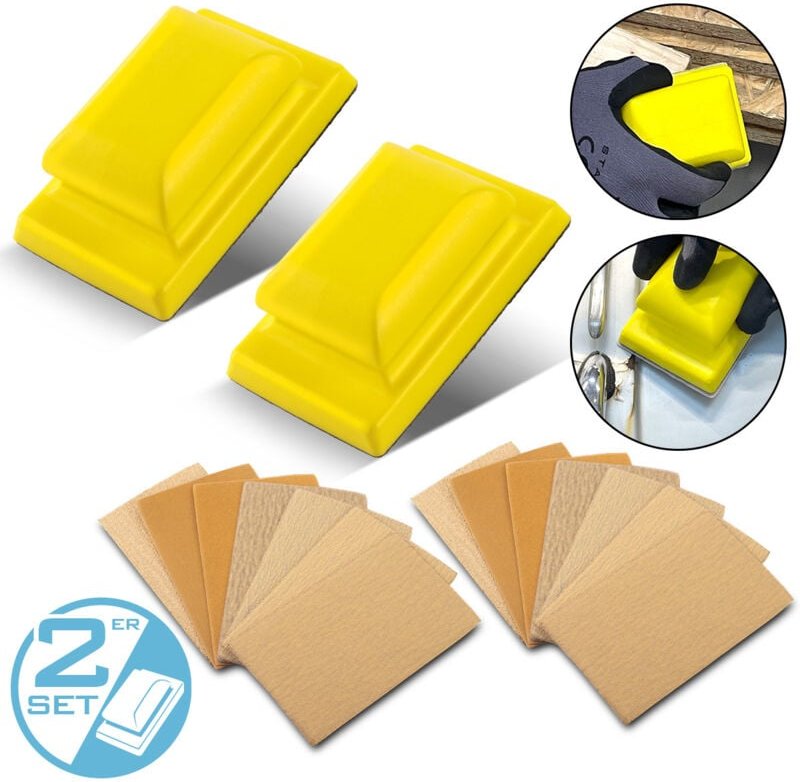 Handschleifblock 2er Set aus PU-Schaumstoff mit Klett-Schleifmittel - Stahlwerk