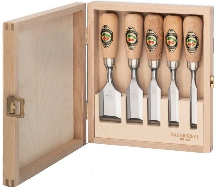 Kirschen Kurzbeitelsatz im Holzkasten aus Weißbuche 5 teilig 167 mm 1157000