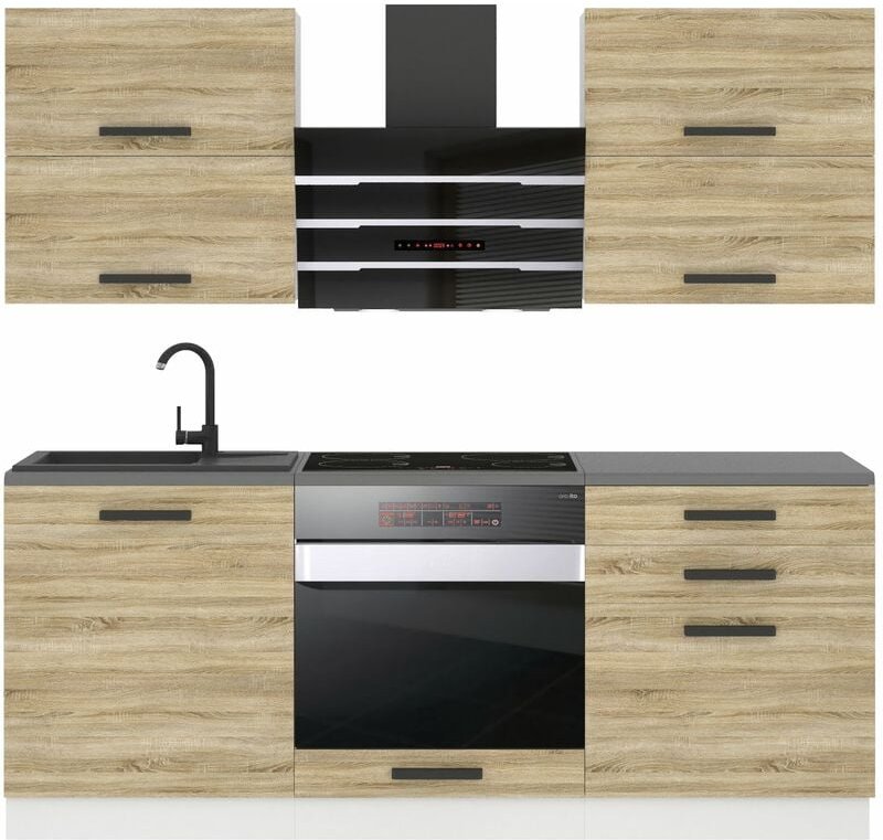 Küchenzeile Küchenblock Emily - Küchenmöbel 180 cm Einbauküche Vollausstattung ohne Elektrogeräten mit Hängeschränke und...