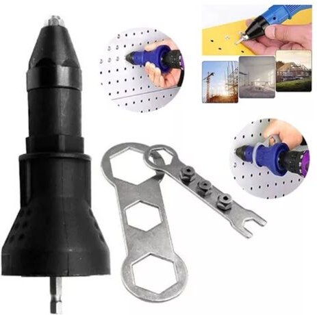 Sjlerst - Elektrischer Nietpistolen-Bohradapter, Einfache Bedienung, Hohe Effizienz, 3-Backen-Klemme, Kohlenstoffstahl, ...