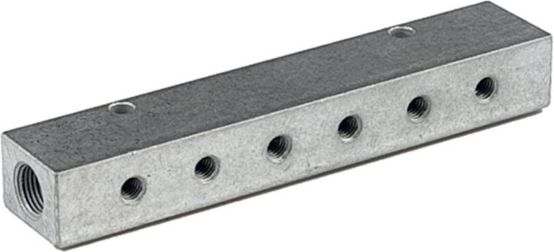 Verteilerleiste, Abgänge einseitig, Eingang 2x3/8, Ausgang 6x1/4 - Riegler