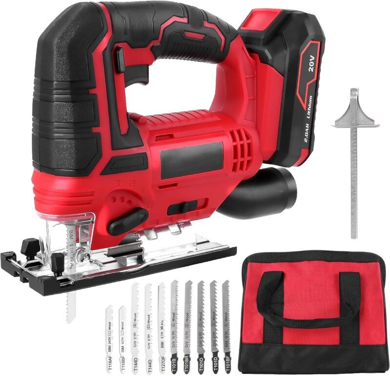Ej.life - 20 v Akku-Stichsäge – Elektrosäge – Präzision, Vielseitigkeit und Komfort – Akku und Sägeblätter im Lieferumfa...