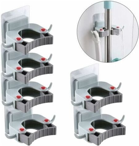 Selbstklebender Besenhalter, Wandmontage, Mopphaken und Halter für Schrank, Garten, Garage, Lagerung, 6 Stück