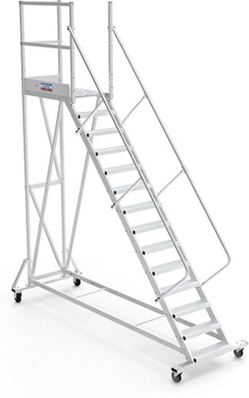 Mobile Plattform mit Geländer links und hinten - 2 Zugangsrampen - Maximale Arbeitshöhe 4.20m - PTF111G-RS