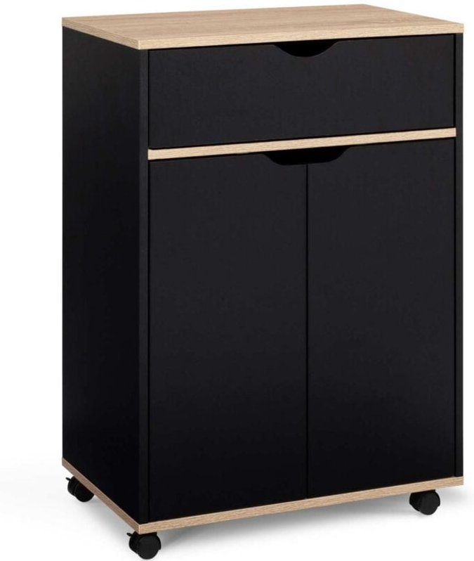 Küchenwagen COSY Schrank mit Schublade aus schwarzem Holz und Platten in Buchenholzoptik B.60 CM
