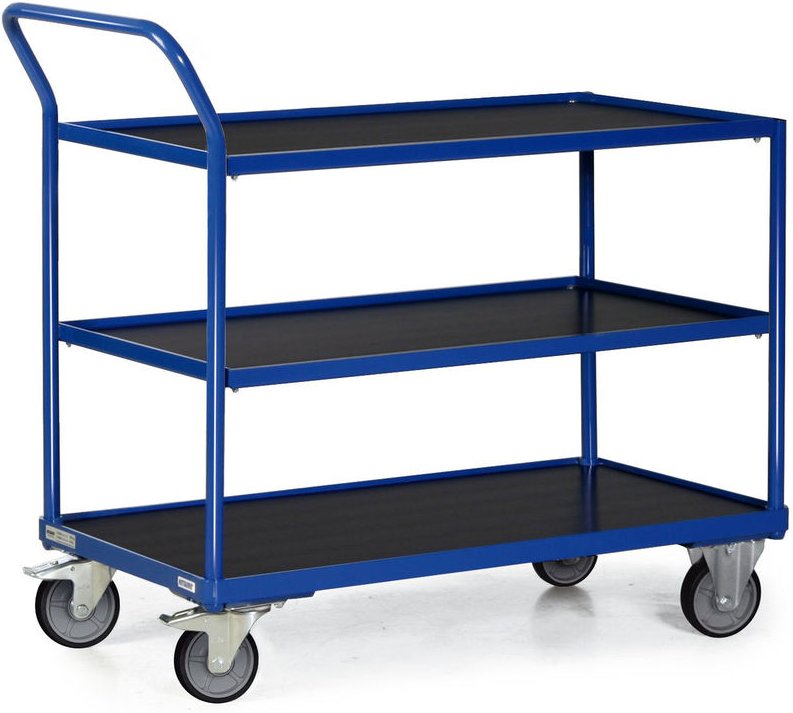 Protaurus Tischwagen F300 mit Bordkante 3 Ladeflächen und schräg abgewinkeltem Schiebegriff 850x500mm