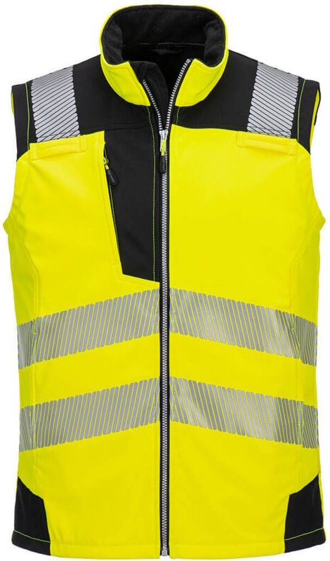 Thumbnail - Ärmellose Softshell-Weste Hi-Vis (3 Schichten) Gelb/Schwarz XL