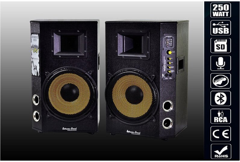 Trade Shop - paar usb-bluetooth-lautsprecher für karaoke-dj extreme sound maxtech CX-2S10U-B -