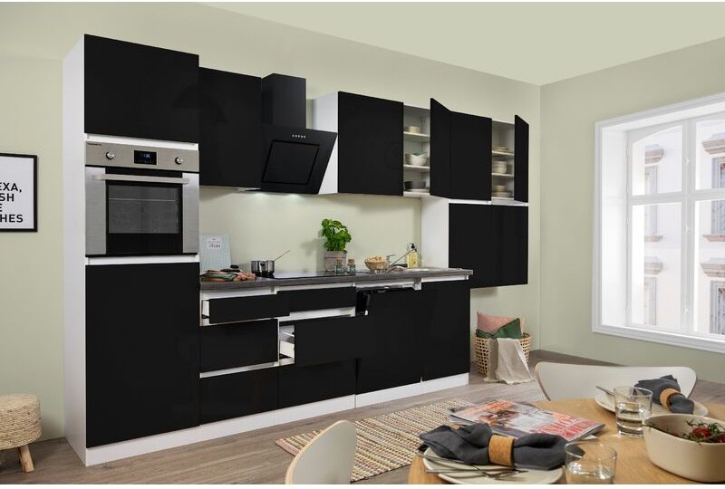 Thumbnail - Küche Küchenzeile Leerblock grifflos Weiß Schwarz Lorena 380 cm Respekta