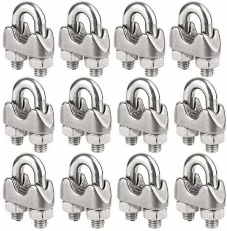 Confezione da 12 morsetti per cavi in acciaio inox per cavi da 5 mm di diametro (M5)