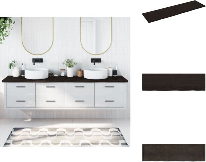 Waschtischplatte Dunkelbraun 220x60x(2-4)cm Massivholz - Holz Waschttisch Platte - Eiche Massiv - Arbeitsplatte - Badren...