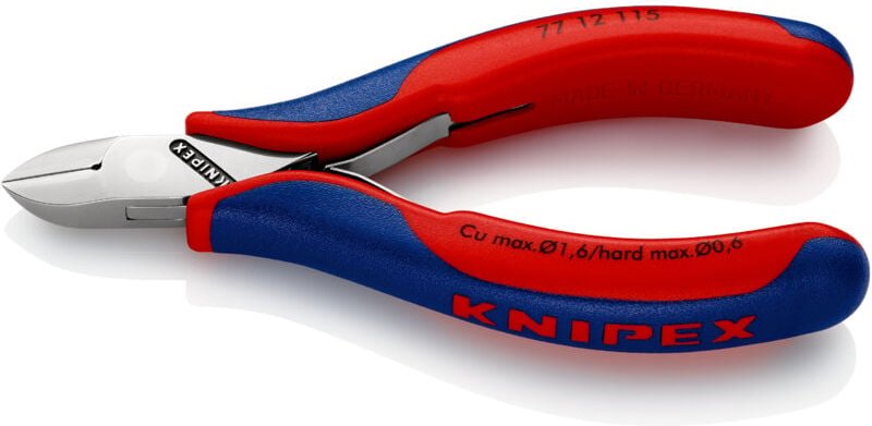 KNIPEX 77 12 115 SB Elektronik-Seitenschneider mit durchgestecktem Gelenk mit Mehrkomponenten-Hüllen 115 mm
