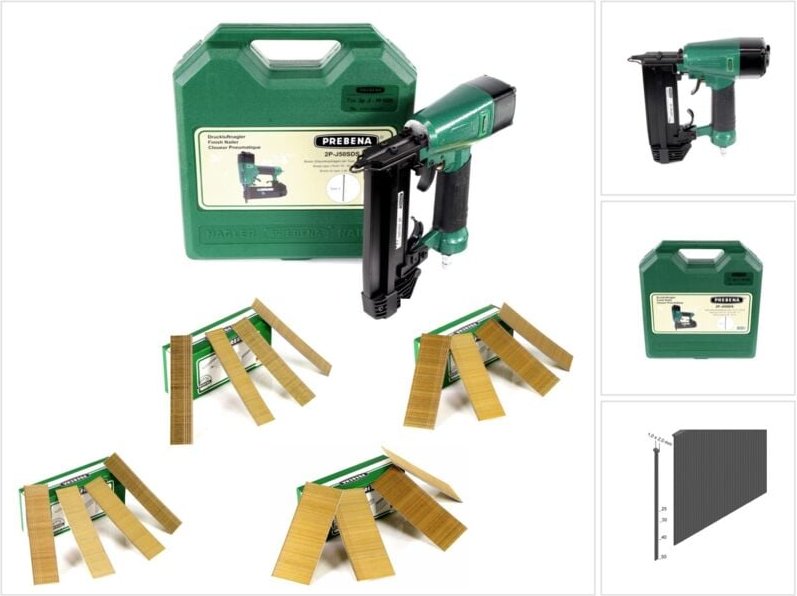 2P-J50SDS Luftdruck Druckluftnagler 5-7 bar im Transportkoffer + Stauchkopfnägel Brads - 25 mm 5000 Stück + 30mm 5000 St...