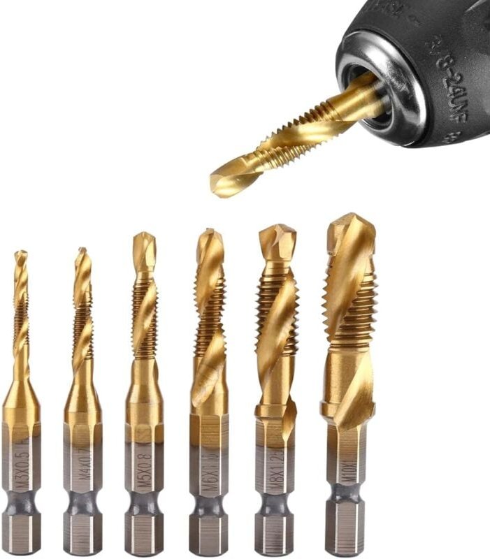 Bohrer, 6 Stück Bohrer hss Sechskantschaft M3-M10 Gewindebohrer Titan 1/4 Zoll Sechskantschaft