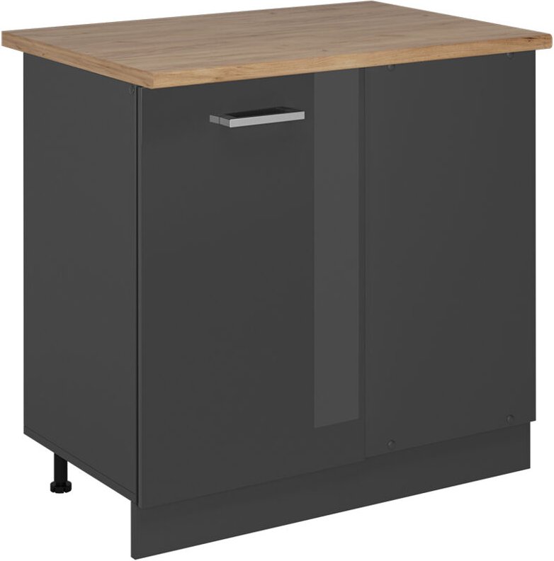 Eckunterschrank R-Line, Anthrazit Hochglanz, 86 cm , AP Eiche, Vicco