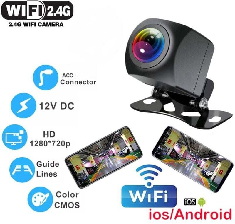 Debuns - Kabellose Auto-Rückfahrkamera mit wlan, 170 Grad, Dashcam, HD-Nachtsicht, für iPhone, Android, 12 v..