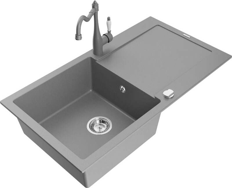 Leo 1 Becken-Granitspüle mit Abtropffläche und Mischbatterie Carla, Grau - 6501-71-670700-71 - Mexen