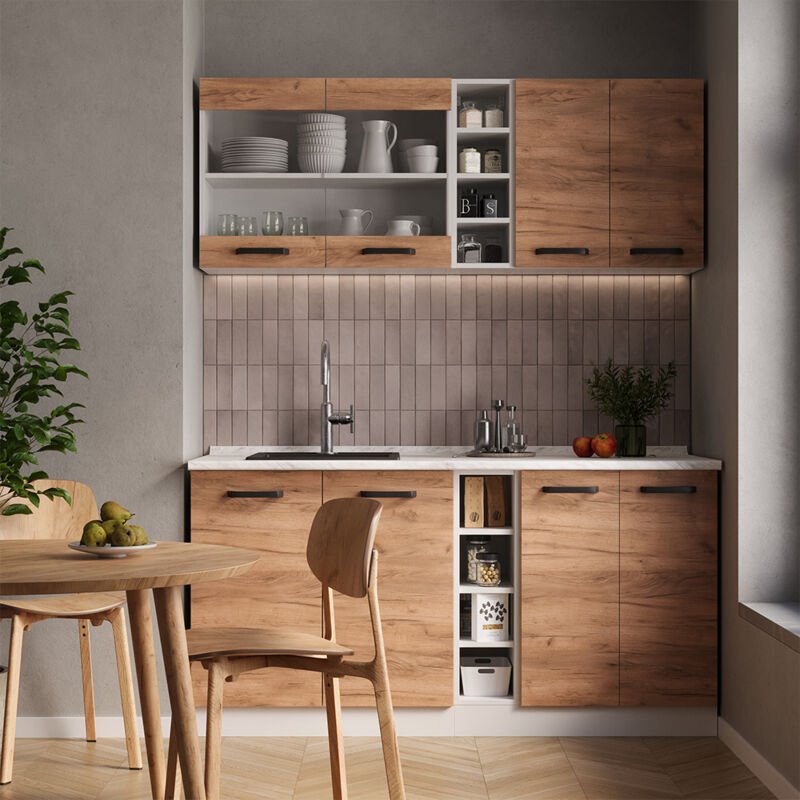 Vicco - Singleküche R-Line, Goldkraft Eiche/Weiß, 160 cm ohne Arbeitsplatte