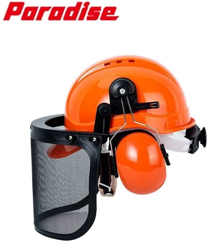 Vollgesichts-Forsthelm - für Kettensägenarbeiten - Visier aus Stahlgitter - Gehörschutz - MUMU-Standards