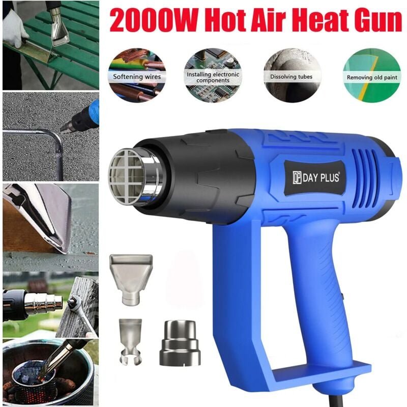 Thumbnail - 2000W Heißluftpistole Heißluft-Windgebläse Dual Temperatur + 3 Düsen Power DIY-Heizung