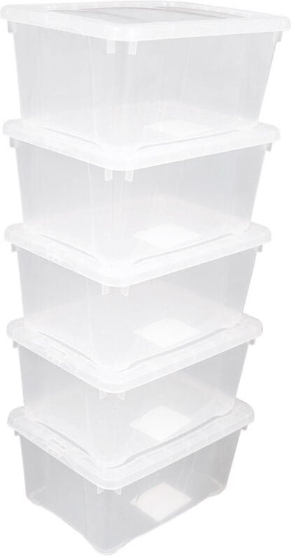 Kunststoff Aufbewahrungsbox transparent - 1,8 L / 5er Set - Universal Klasicht Box mit Deckel 20 x 15 cm - Multibox Lage...