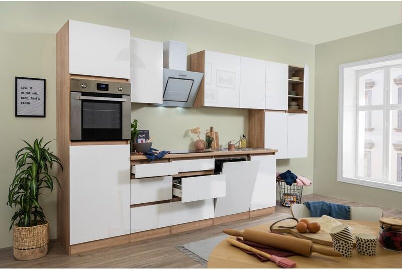 Thumbnail - Küche Küchenzeile Leerblock grifflos Eiche Weiß Lorena 380 cm Respekta