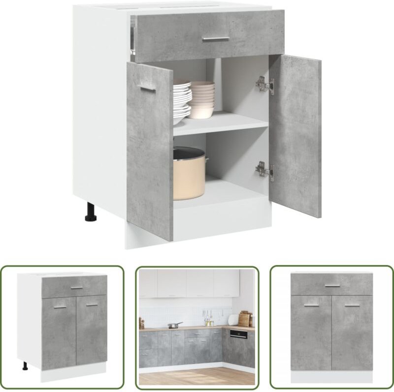 The Living Store - vidaXL Schubunterschrank Betongrau 60x46x81,5 cm Holzwerkstoff