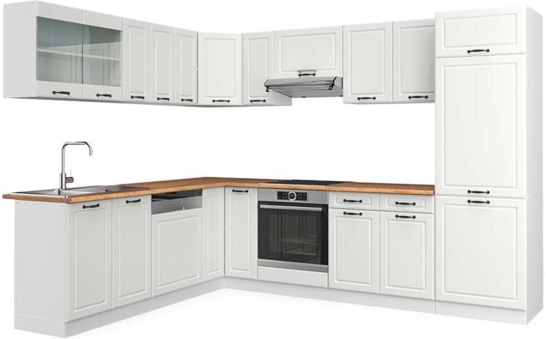 Vicco - Eckküche R-Line, Weiß Landhaus/Weiß, 227 x 287 cm , ap Eiche