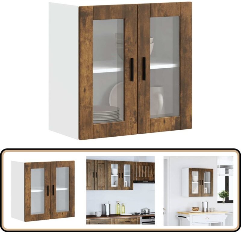 Küchen-Hängeschrank mit Glastür Porto Räuchereiche - Vidaxl