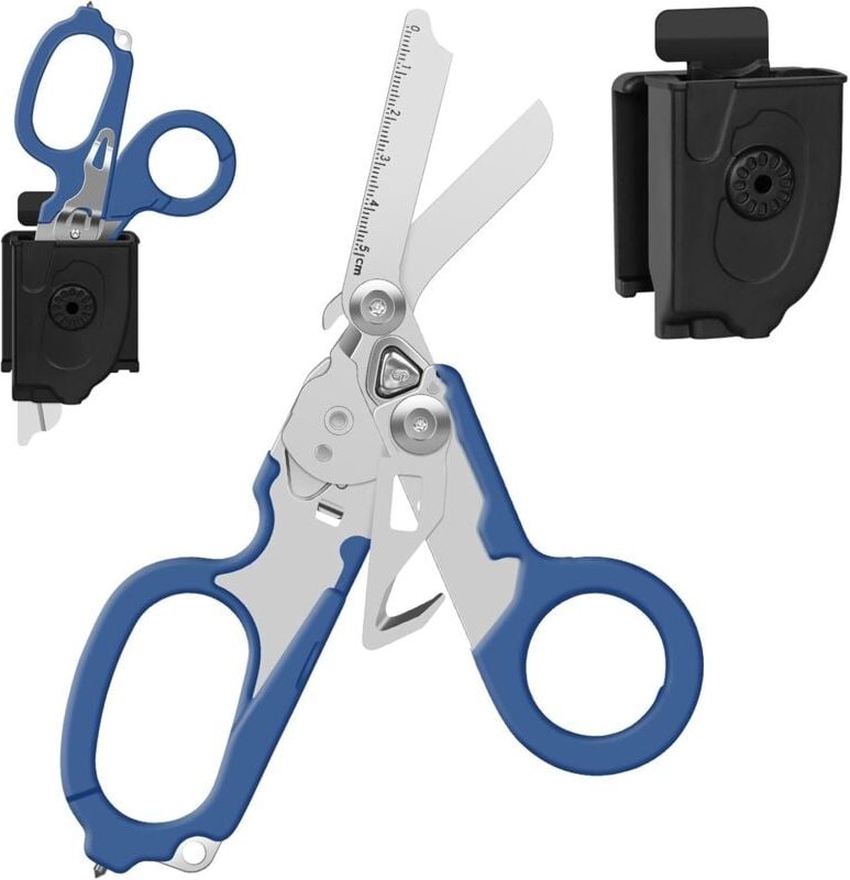 Trauma-Schere, Notfall-Schere, Klappscherenzange aus Edelstahl (blau)