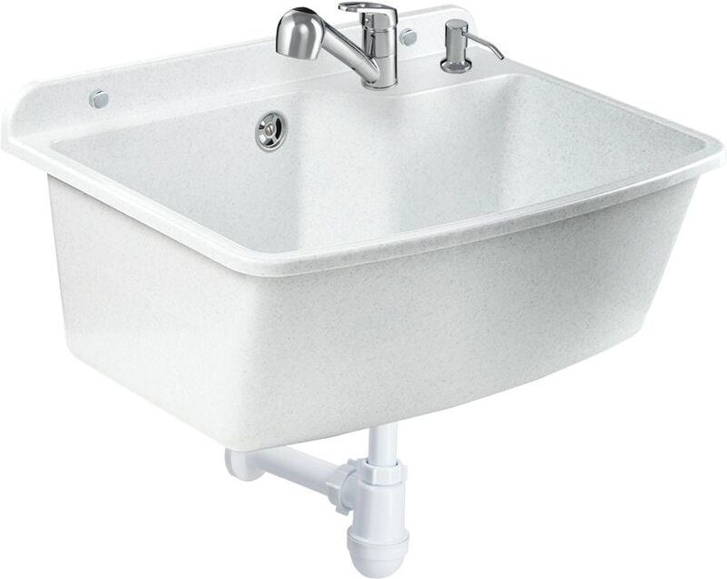 GOSPO Ausgussbecken mit ausziehbare Armatur, Waschbecken 61 x 44 x 23,5 cm, Waschtrog mit Seifenspen