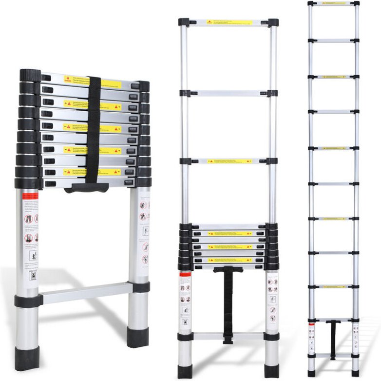 Teleskopleiter Alu Leichtgewicht Rutschfester Anlegeleiter 3,8m Silber Multifunktionsleiter Mehrzweckleiter Ausziehbare ...