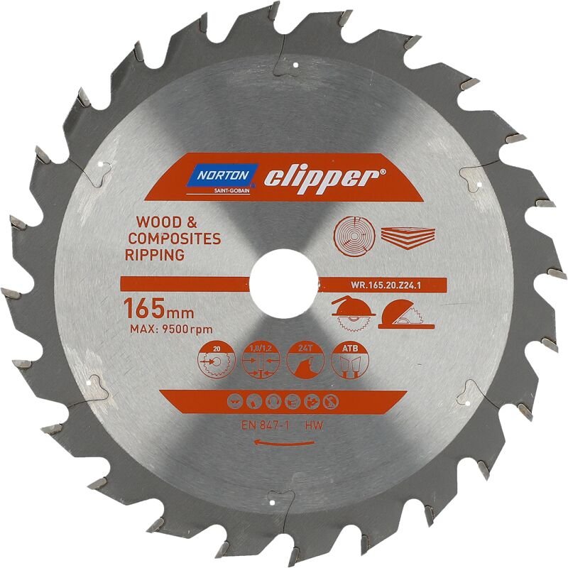 Norton piła tarczowa 165mm x 20mm x 24z drewno i kompozyty atb (1,8 / 1,2)