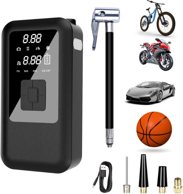 6000 mAh Mini-Elektroluftpumpe, tragbarer Luftkompressor, kabelloser Reifenfüller, 150 PSI, 4 Modi, mit digitaler Anzeig...