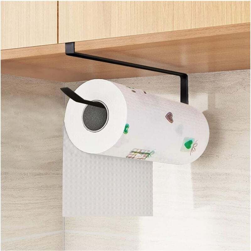 27 cm Toilettenpapierhalter für unter den Schrank, ohne Bohren, für Küche und Badezimmer, Handtuchhalter – Schwarz - Ymy...