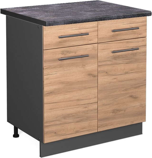 Vicco - Küchenunterschrank Fame-Line, Goldkraft Eiche, 80 cm , ap Anthrazit