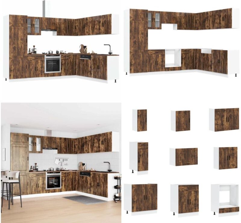 14-tlg. Küchenschrank-Set Porto Räuchereiche Holzwerkstoff - Vidaxl