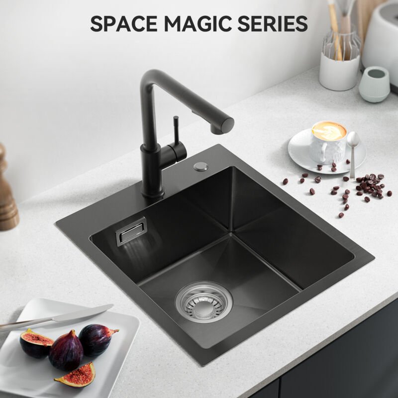Sofetiy Max Edelstahl Küchenspüle 40 x 48 cm Spülbecken, 40/48 cm Aufsatzspüle, Anthrazit Schwarz