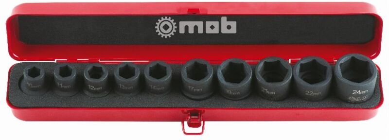 Metallkoffer mit 10 Impact-Steckschlüsseln 1/2 - mob - 9212010501