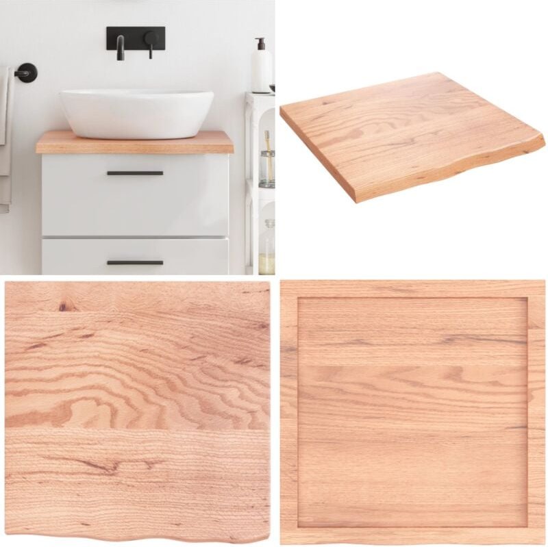 Thumbnail - Waschtischplatte Hellbraun 60x60x(2-4) cm Massivholz Behandelt - Eichenholz Platte - Waschtischplatte - Badrenovierung -...