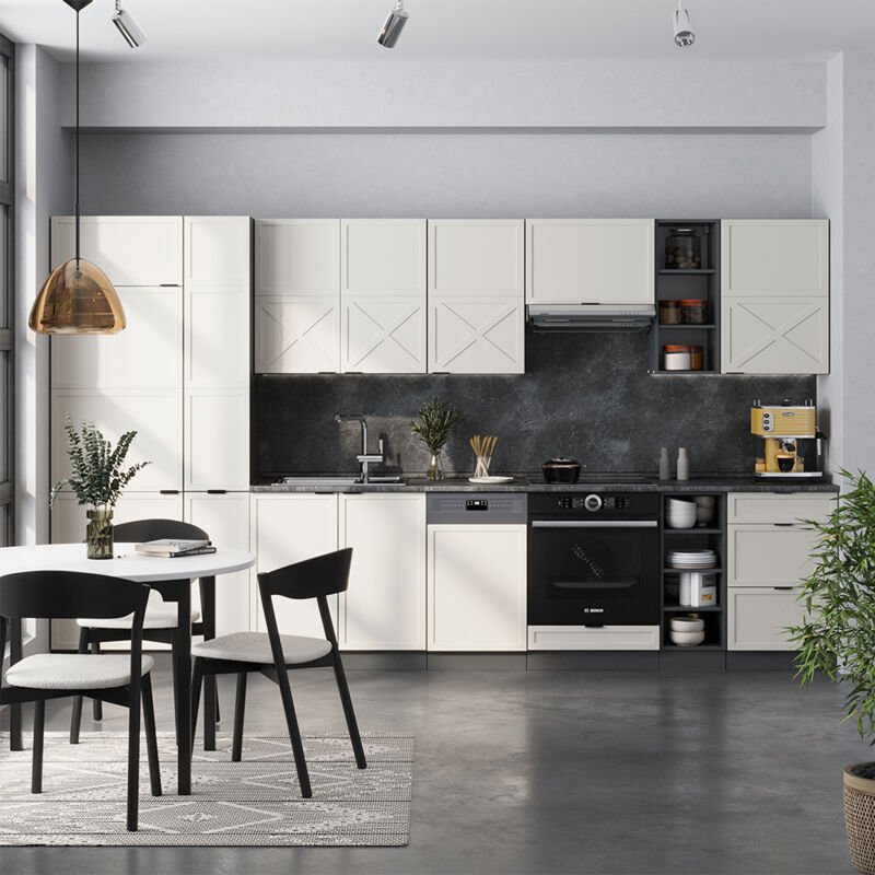 Küchenzeile Fame-Line, GrauBeige/Anthrazit, 355 cm ohne Arbeitsplatte, Vicco