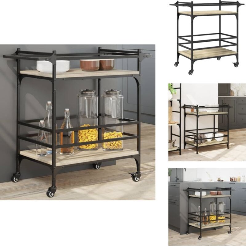 Küchenwagen Sonoma-Eiche 82x40x78,5 cm Holzwerkstoff - Küchentisch - Küchenschrank - Kücheninsel - Retro Stil - Vintage ...